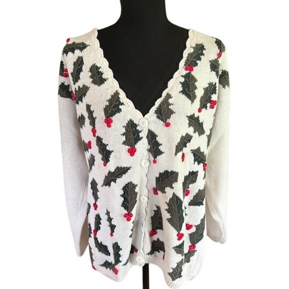 Vintage Chrysantheme Women’s Christmas Cardigan Sweater – Size 14/16 (L/XL) - Picture 2 of 8